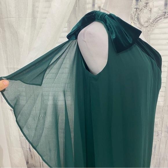 NEW Lauren Ralph Lauren Solid Green Chiffon Velvet One Shoulder Cocktail Dress - Picture 8 of 12